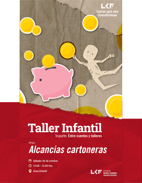 Cartel del Taller infantil. Título: Alcancías cartoneras