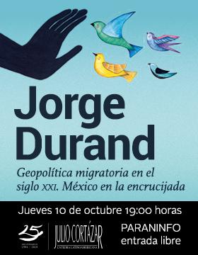 Identidad gráfica para promocionar la Cátedra Latinoamericana Julio Cortázar con el geólogo Jorge Durand a desarrollarse el 10 de octubre en el Paraninfo Enrique Díaz de León