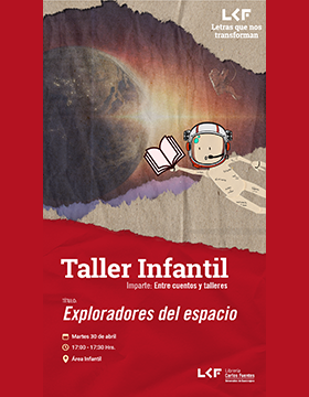 Cartel del Taller infantil. Título: Exploradores del espacio