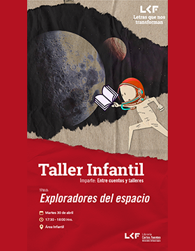 Cartel del Taller infantil.  Título: Exploradores del espacio