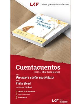 Cartel del Cuentacuentos. Título: "Oso quiere contar una historia"