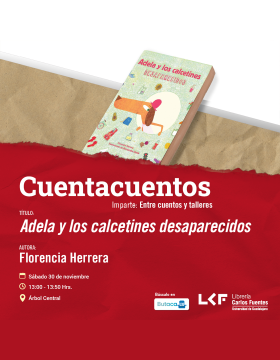 Cartel del Cuentacuentos. Título: Adela y los calcetines desaparecidos