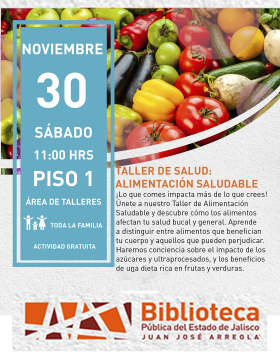 Cartel del Taller de salud: Alimentación saludable