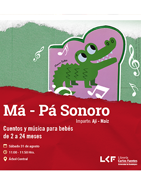 Cartel del Cuentos y música para bebés de 2 a 24 meses.  Título: Má – Pá Sonoro