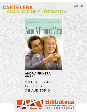 Cartel del Ciclo de cine y literatura. Proyección de la cinta: Amor a primera vista