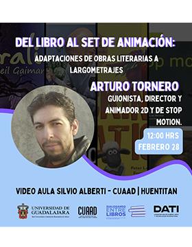Cartel con información sobre el taller: Dialogando entre libros con Arturo Tornero