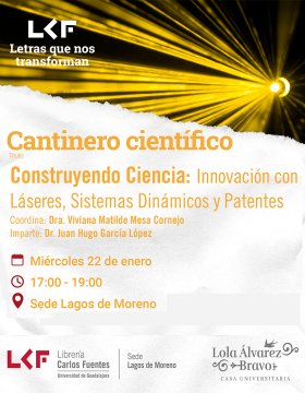 Catel del Cantinero científico. Título: Construyendo Ciencia: Innovación con Láseres, Sistemas Dinámicos y Patentes