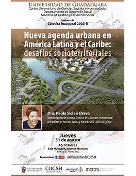 Cartel de la Cátedra inaugural 2023-B de la Maestría en Gestión y Desarrollo Regional: Nueva agenda urbana en América Latina y el Caribe: desafíos socioterritoriales