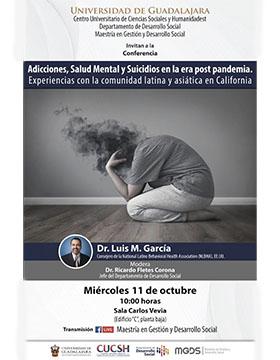 Cartel de la Conferencia: Adicciones, Salud Mental y Suicidios en la era post pandemia