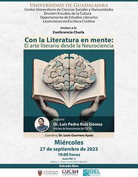 Cartel de la Conferencia charla: “Con la Literatura en mente: El arte literario desde la Neurociencias”