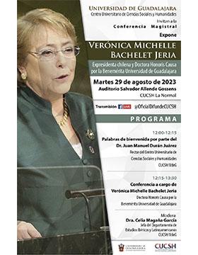 Cartel de la Conferencia magistral con Verónica Michelle Bachelet Jeria, expresidenta chilena