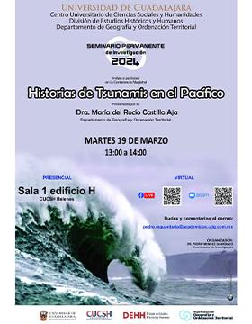 Cartel de la Conferencia Magistral "Historias de Tsunamis en el Pacífico"