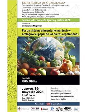 Cartel de la conferencia Magistral: Por un sistema alimentario más justo y ecológico: el papel de las dietas vegetarianas