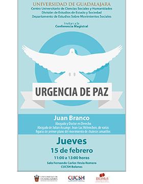 Cartel de la Conferencia magistral: Urgencia de paz