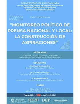 Cartel de la Conferencia Monitoreo político de prensa nacional y local La construcción de aspiraciones