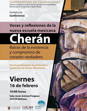 Cartel de la Conferencia: Voces y reflexiones de la nueva escuela mexicana Cherán