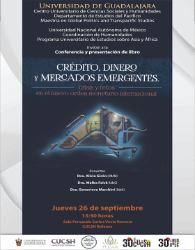 Cartel de la Conferencia y presentación del libro: Crédito, dinero y mercados emergentes