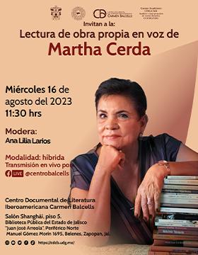 Cartel de la Lectura de obra propia en voz de Martha Cerda