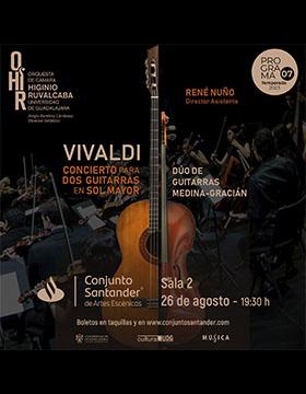 Cartel de la Orquesta de Cámara Higinio Ruvalcaba de la Universidad de Guadalajara. Programa 7: Dúo de guitarras Medina-Gracián