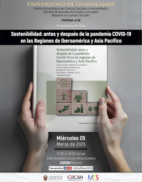Cartel de la Presentación del libro: "Sostenibilidad: antes y después de la pandemia COVID-19 en las Regiones de Iberoamérica y Asia Pacífico"