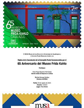 Cartel de la Réplica de la Cancelación de la Estampilla Postal Conmemorativa por el 65 Aniversario del Museo Frida Kahlo