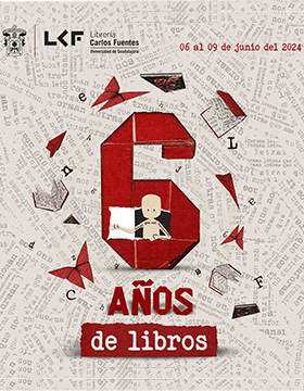 Cartel de los 6 años de libros en la Librería Carlos Fuentes