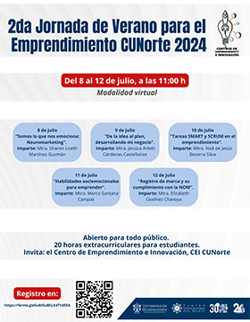 Cartel de la 2da. Jornada de Verano para el Emprendimiento CUNorte 2024
