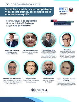 Cartel del Ciclo de Conferencias 2023 Impacto social del ciclo completo de la vida de productos, en el marco de la economía rosquilla