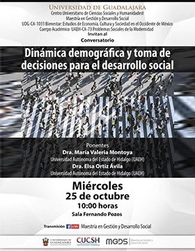 Cartel del Conversatorio: Dinámica demográfica y toma de decisiones para el desarrollo social