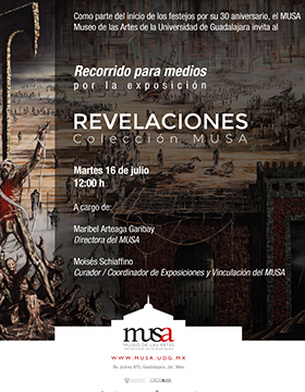Cartel del Recorrido para medios por la exposición Revelaciones. Colección MUSA