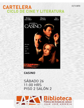 Cartel del Ciclo de cine y literatura. Proyección de la cinta: Casino