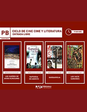 Cartel del Ciclo de cine y literatura. Proyección de la cinta: Los siete samuráis