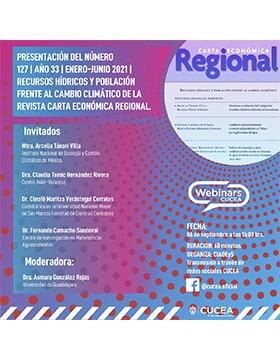 Presentación del número 127/Año 33/enero-junio 2021/Recursos Hídricos y Población frente al Cambio Climático de la Revista Carta Económica Regional