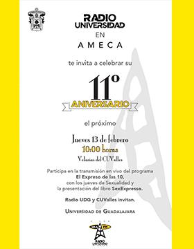 Décimo Aniversario de Radio Universidad en Ameca a llevarse a cabo el 13 de febrero a las 10:00 horas.