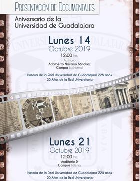 Cartel para promocionar la Presentación de documentales Aniversario de la Universidad de Guadalajara