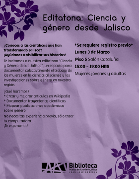 Cartel de Editatona: Ciencia y género desde Jalisco