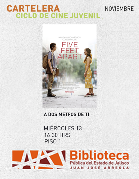 Cartel del Ciclo de cine juvenil. Proyección de la cinta: A dos metros de ti