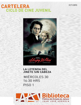 Cartel del Ciclo de cine juvenil. Proyección de la cinta: La leyenda del jinete sin cabeza