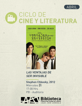 Cartel del Ciclo de cine y literatura, Proyección de la cinta: Las ventajas de ser invisible