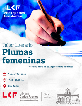 Cartel del Taller literario “Plumas femeninas”