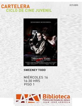 Cartel del Ciclo de cine juvenil. Proyección de la cinta: Sweeney Todd