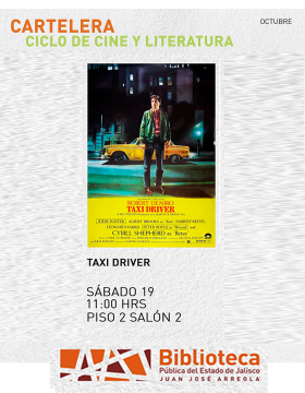 Cartel del Ciclo de cine y literatura. Proyección de la cinta: Taxi driver