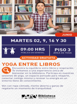 Cartel de Yoga entre libros