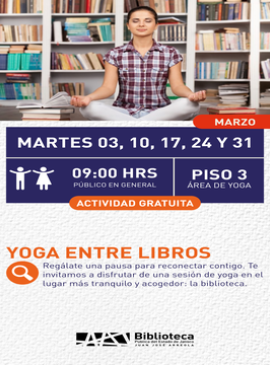 Cartel de Yoga entre libros