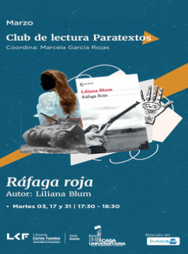 Cartel de Club de lectura “Paratextos”: Ráfaga Roja