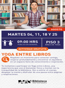 Cartel de Yoga entre libros