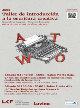 Cartel de Taller de introducción a la escritura creativa.  10.ª Sesión: Todos los caminos llevan a la literatura – Sesión de cierre.