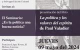 Cartel de la Presentación del libro: La política y los valores del espíritu, de Paul Valadier