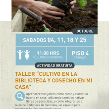 Cartel del Taller: Cultivo en la biblioteca y cosecho en mi casa
