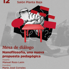 Cartel de la Mesa de diálogo. Título Nanofilosofía, una nueva propuesta pedagógica